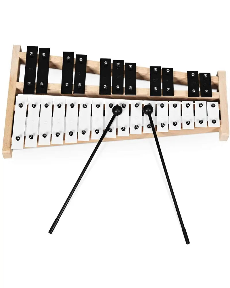 27 Note Glockenspiel Xylophone with 2 Rubber Mallets - Black & White - Drums & Percussion