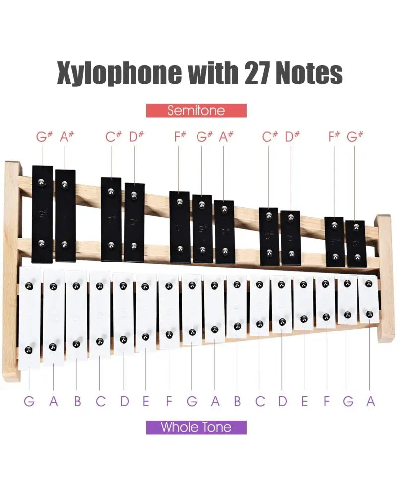 27 Note Glockenspiel Xylophone with 2 Rubber Mallets - Black & White - Drums & Percussion