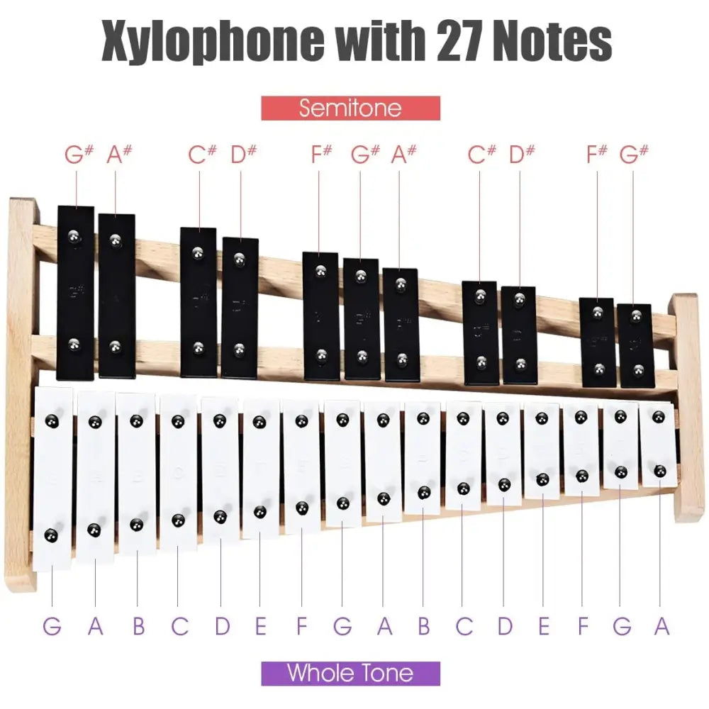 27 Note Glockenspiel Xylophone with 2 Rubber Mallets - Black & White - Drums & Percussion