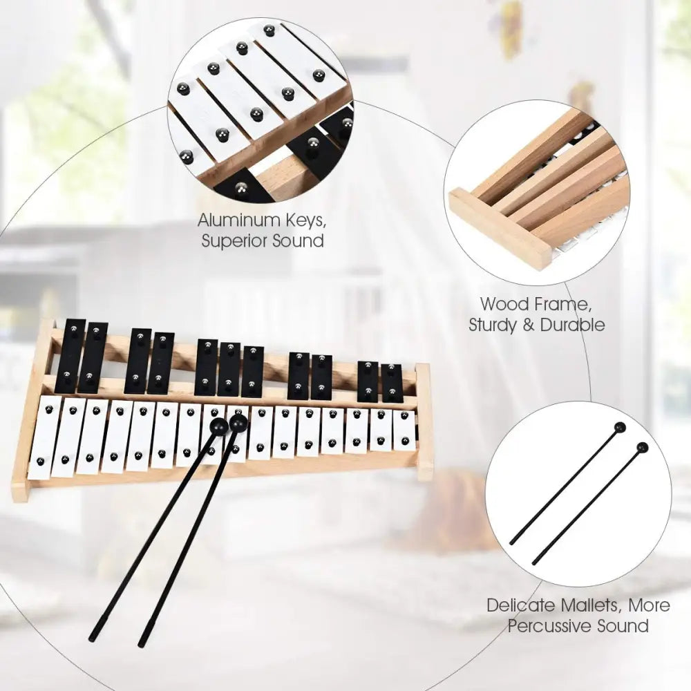 27 Note Glockenspiel Xylophone with 2 Rubber Mallets - Black & White - Drums & Percussion