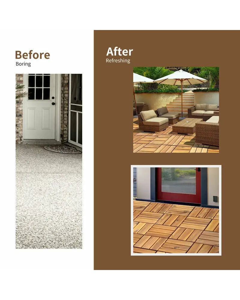 27 Pieces Acacia Wood Interlocking Patio Deck Tile - Natural - Outdoor Deck Tiles & Planks
