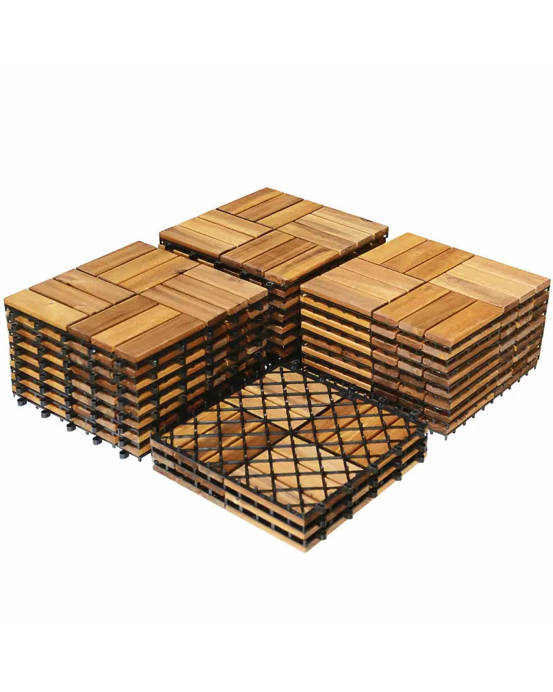 27 Pieces Acacia Wood Interlocking Patio Deck Tile - Natural - Outdoor Deck Tiles & Planks