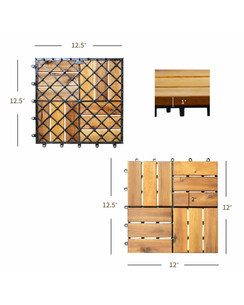 27 Pieces Acacia Wood Interlocking Patio Deck Tile - Natural - Outdoor Deck Tiles & Planks
