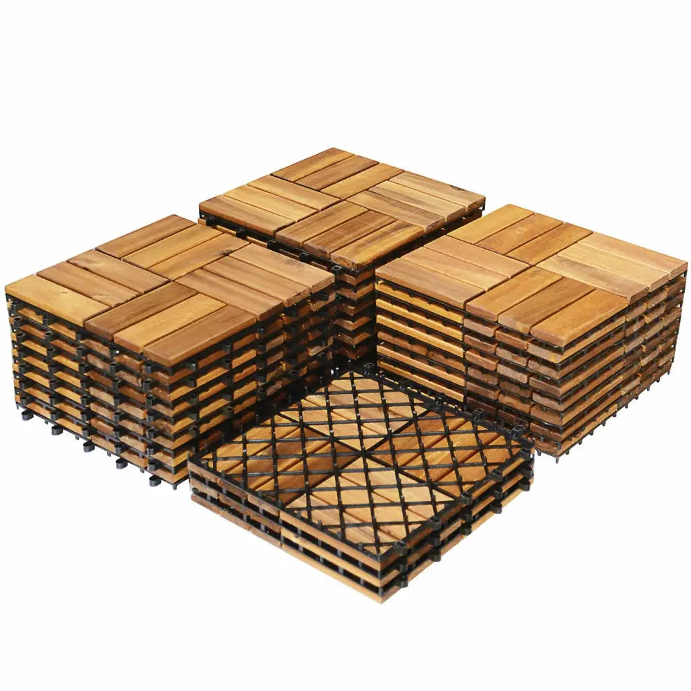 27 Pieces Acacia Wood Interlocking Patio Deck Tile - Natural - Outdoor Deck Tiles & Planks