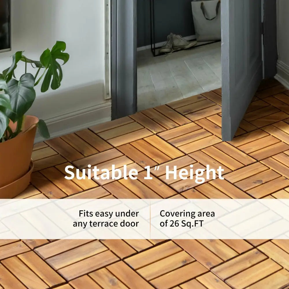 27 Pieces Acacia Wood Interlocking Patio Deck Tile - Natural - Outdoor Deck Tiles & Planks