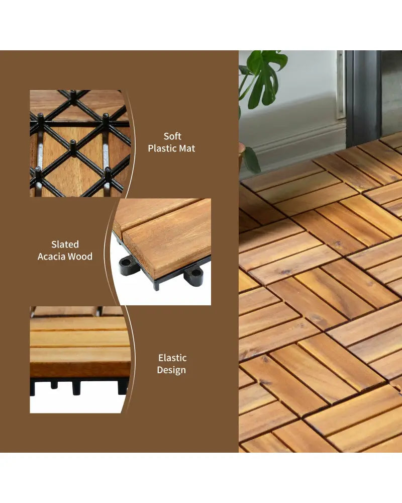 27 Pieces Acacia Wood Interlocking Patio Deck Tile - Natural - Outdoor Deck Tiles & Planks