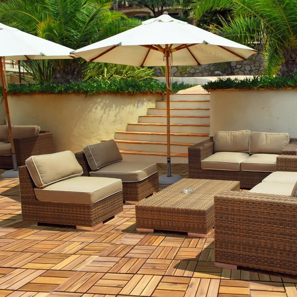 27 Pieces Acacia Wood Interlocking Patio Deck Tile - Natural - Outdoor Deck Tiles & Planks