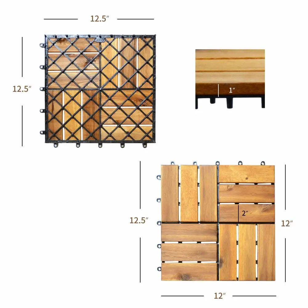 27 Pieces Acacia Wood Interlocking Patio Deck Tile - Natural - Outdoor Deck Tiles & Planks