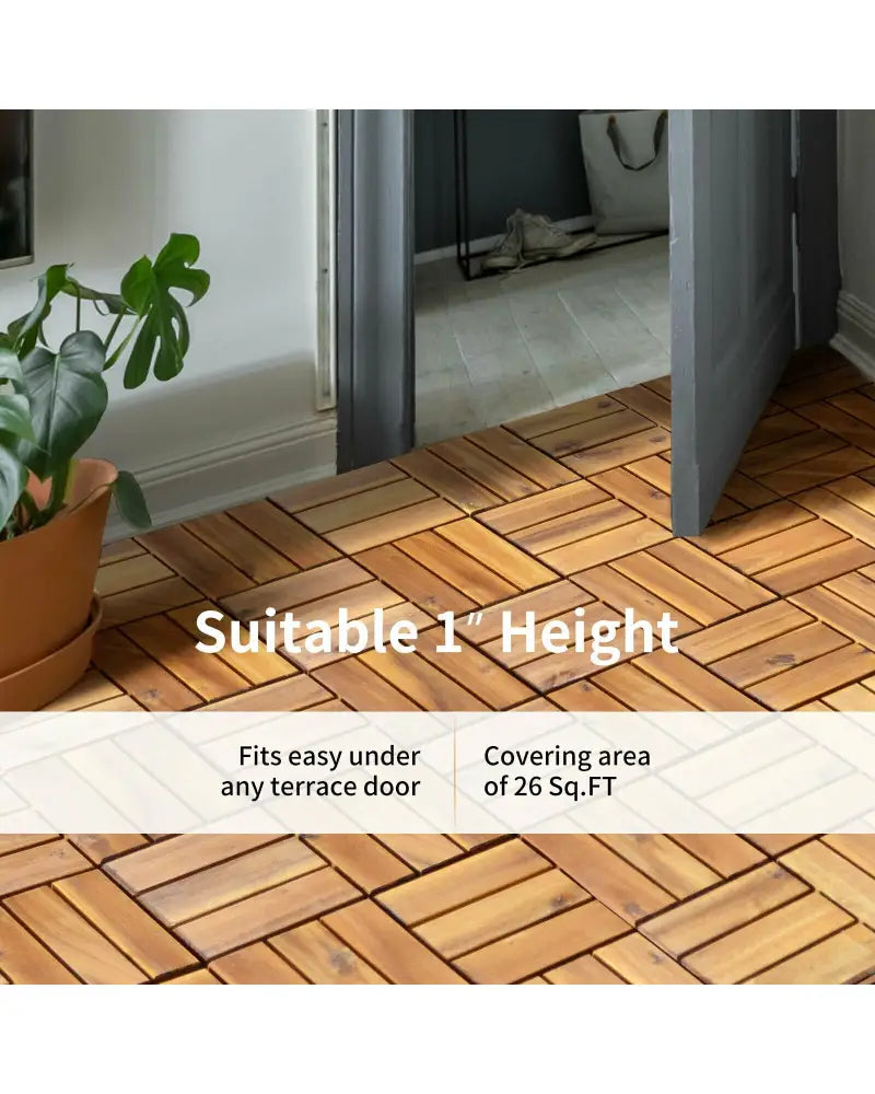 27 Pieces Acacia Wood Interlocking Patio Deck Tile - Natural - Outdoor Deck Tiles & Planks