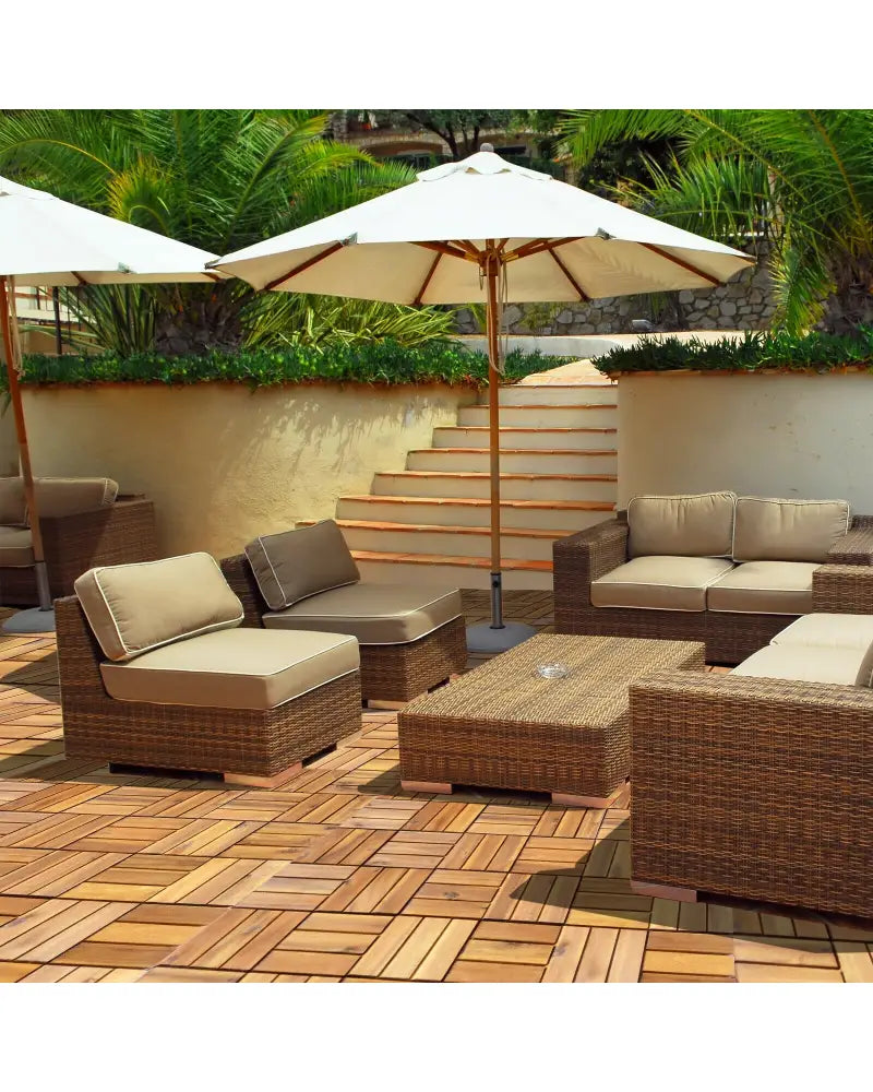 27 Pieces Acacia Wood Interlocking Patio Deck Tile - Natural - Outdoor Deck Tiles & Planks