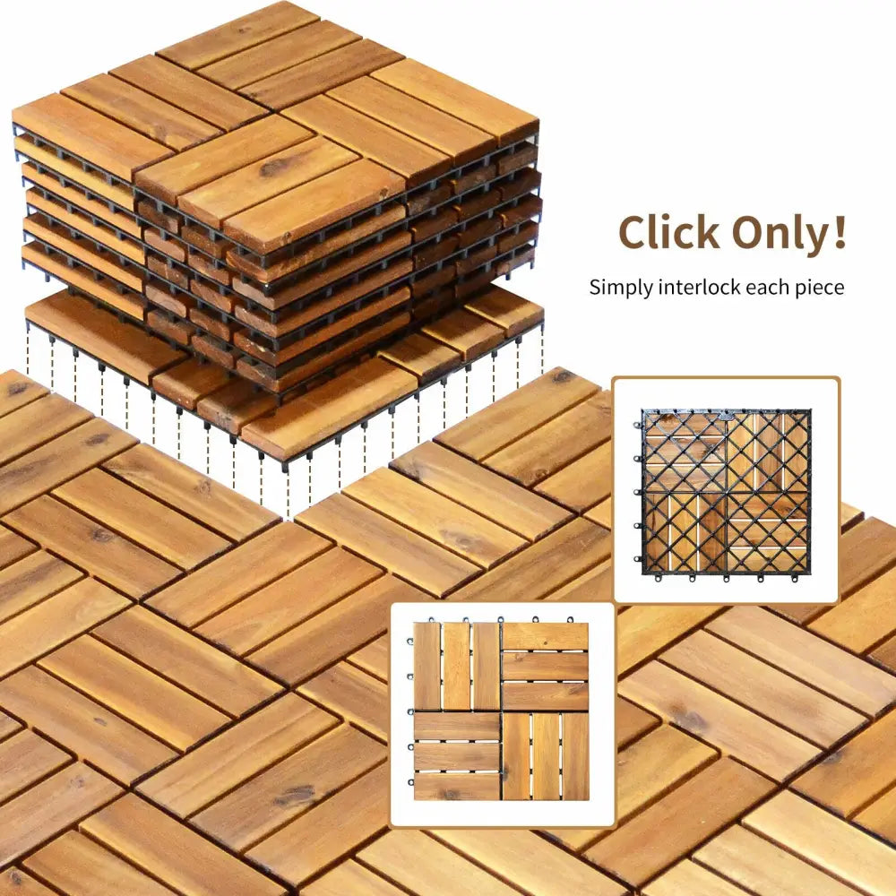 27 Pieces Acacia Wood Interlocking Patio Deck Tile - Natural - Outdoor Deck Tiles & Planks