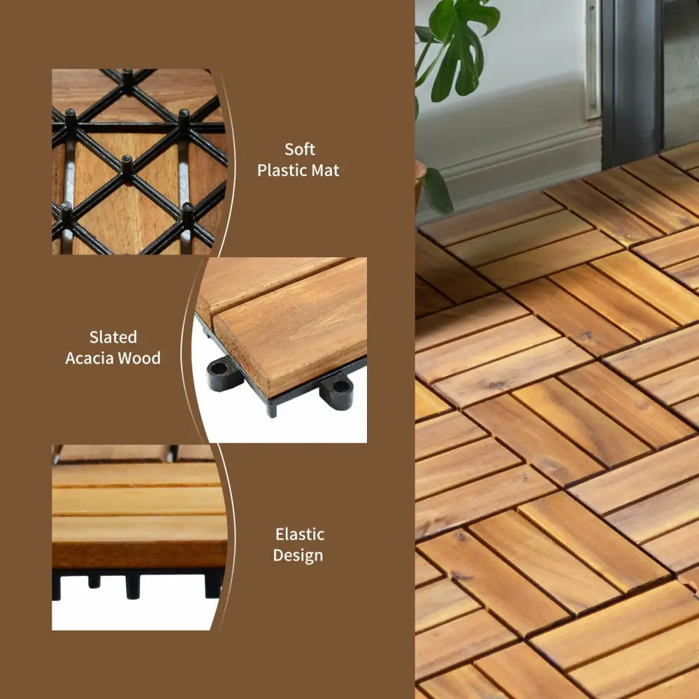 27 Pieces Acacia Wood Interlocking Patio Deck Tile - Natural - Outdoor Deck Tiles & Planks