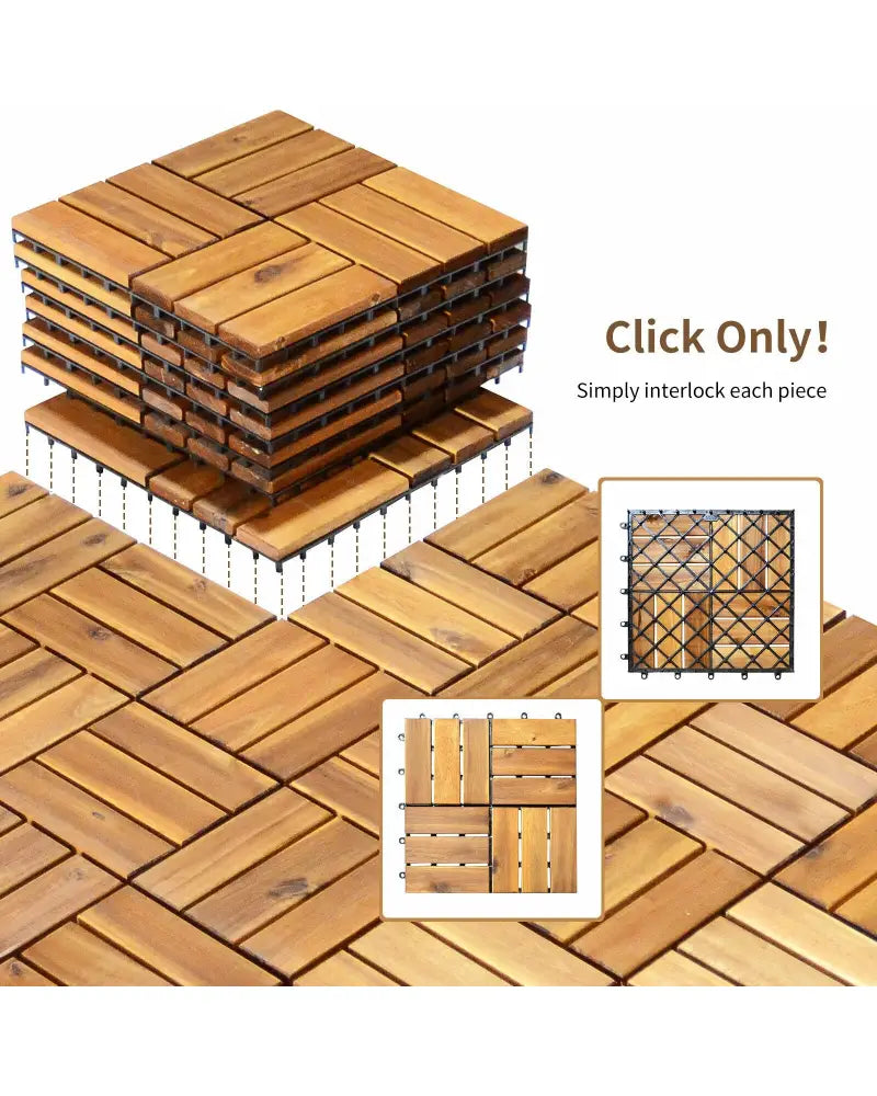 27 Pieces Acacia Wood Interlocking Patio Deck Tile - Natural - Outdoor Deck Tiles & Planks