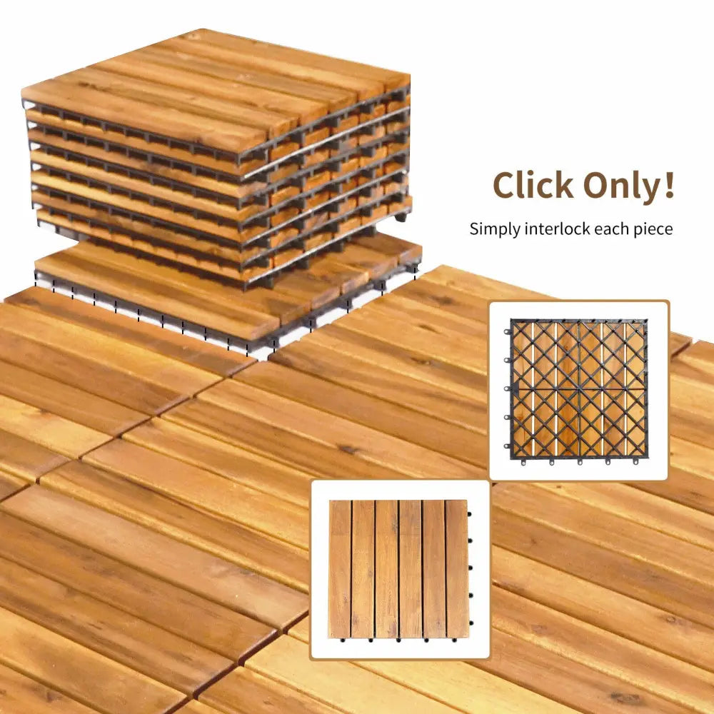 27 Pieces Interlocking Acacia Wood Interlocking Patio Deck Tile - Natural - Outdoor Deck Tiles & Planks