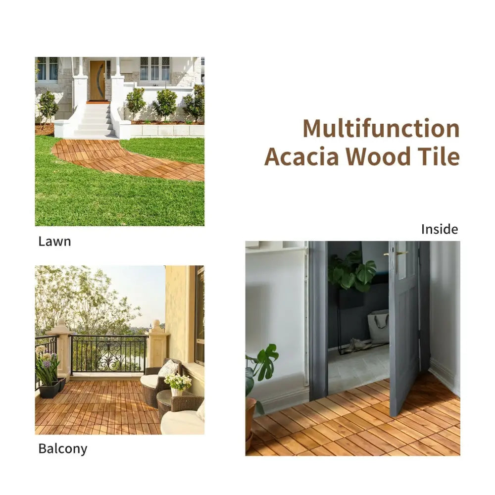 27 Pieces Interlocking Acacia Wood Interlocking Patio Deck Tile - Natural - Outdoor Deck Tiles & Planks