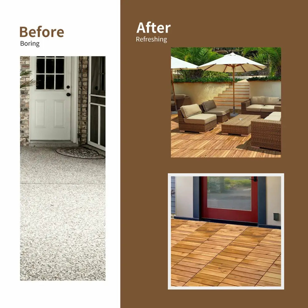 27 Pieces Interlocking Acacia Wood Interlocking Patio Deck Tile - Natural - Outdoor Deck Tiles & Planks