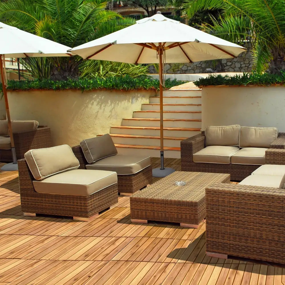 27 Pieces Interlocking Acacia Wood Interlocking Patio Deck Tile - Natural - Outdoor Deck Tiles & Planks