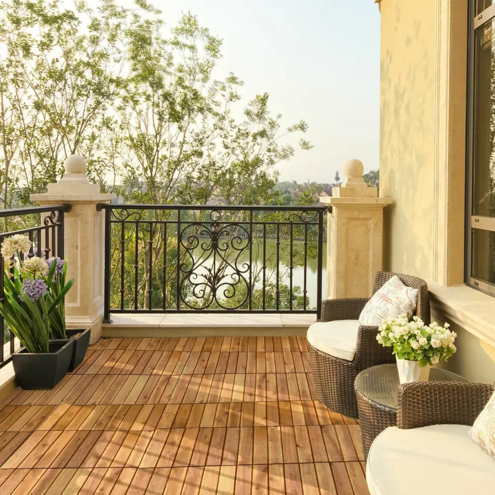 27 Pieces Interlocking Acacia Wood Interlocking Patio Deck Tile - Natural - Outdoor Deck Tiles & Planks