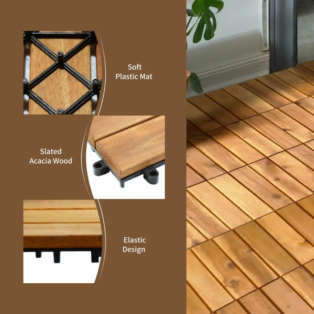 27 Pieces Interlocking Acacia Wood Interlocking Patio Deck Tile - Natural - Outdoor Deck Tiles & Planks