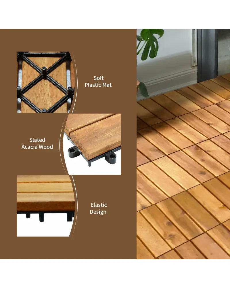 27 Pieces Interlocking Acacia Wood Interlocking Patio Deck Tile - Natural - Outdoor Deck Tiles & Planks