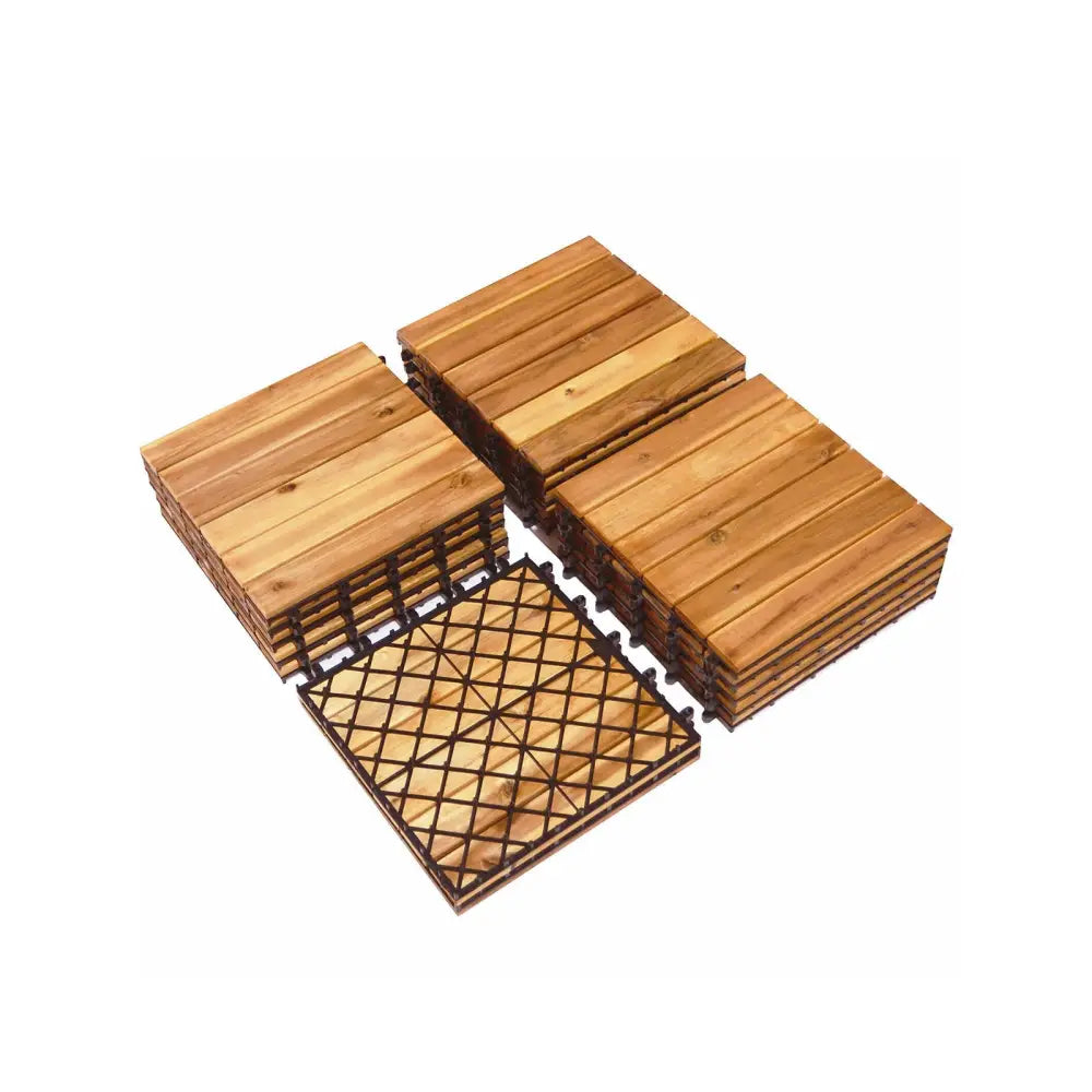 27 Pieces Interlocking Acacia Wood Interlocking Patio Deck Tile - Natural - Outdoor Deck Tiles & Planks