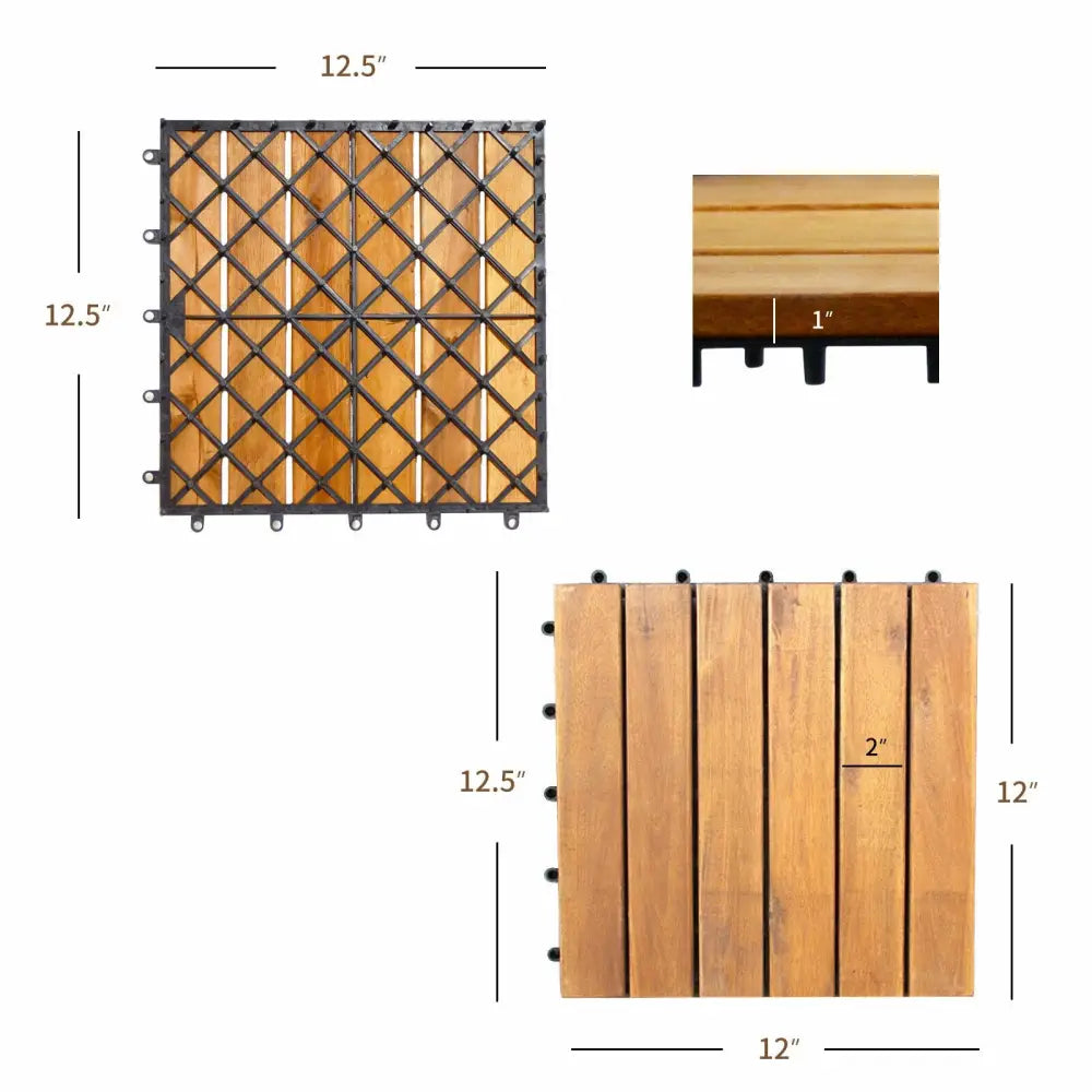 27 Pieces Interlocking Acacia Wood Interlocking Patio Deck Tile - Natural - Outdoor Deck Tiles & Planks