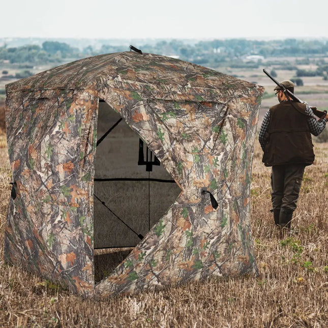270° See Through Hunting Blind Tent with Silent Magnetic Door - Camouflage - Tents