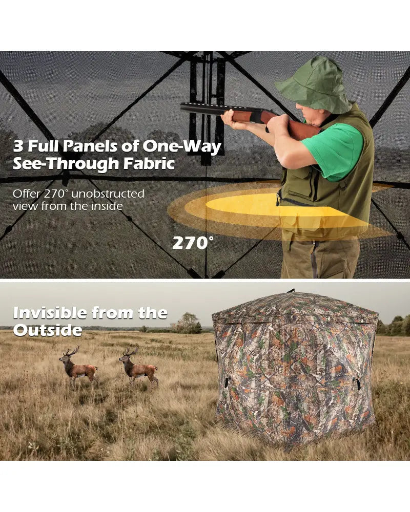 270° See Through Hunting Blind Tent with Silent Magnetic Door - Camouflage - Tents