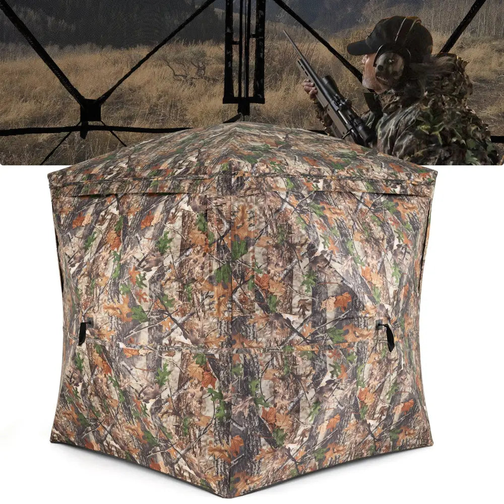270° See Through Hunting Blind Tent with Silent Magnetic Door - Camouflage - Tents