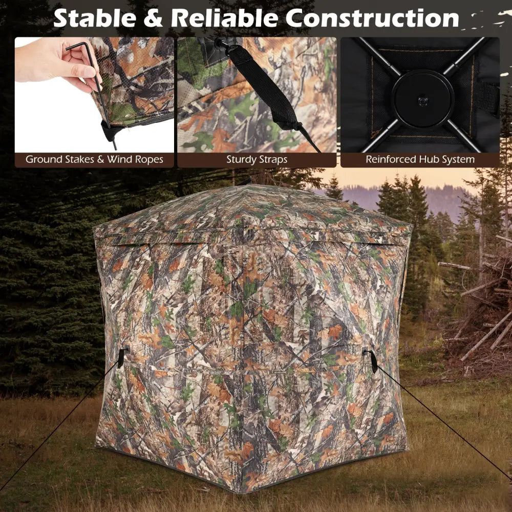 270° See Through Hunting Blind Tent with Silent Magnetic Door - Camouflage - Tents