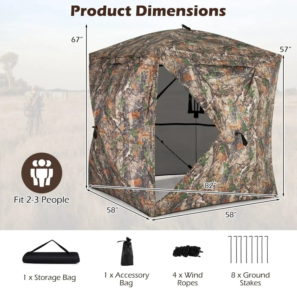 270° See Through Hunting Blind Tent with Silent Magnetic Door - Camouflage - Tents