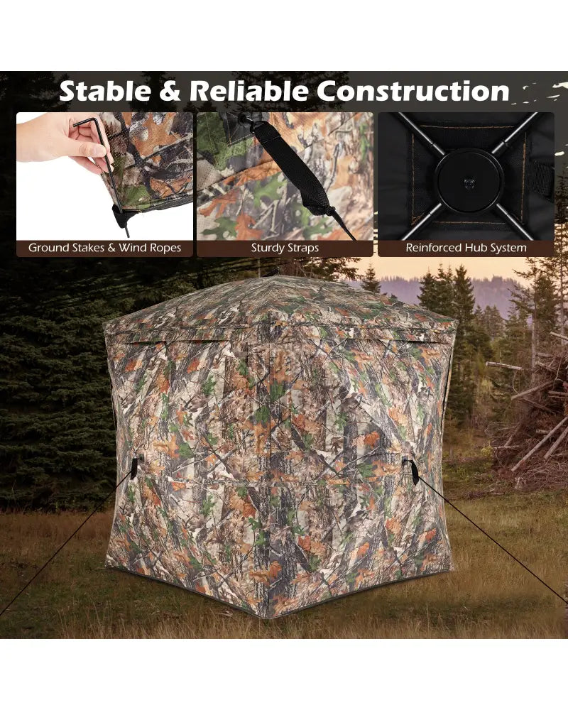 270° See Through Hunting Blind Tent with Silent Magnetic Door - Camouflage - Tents