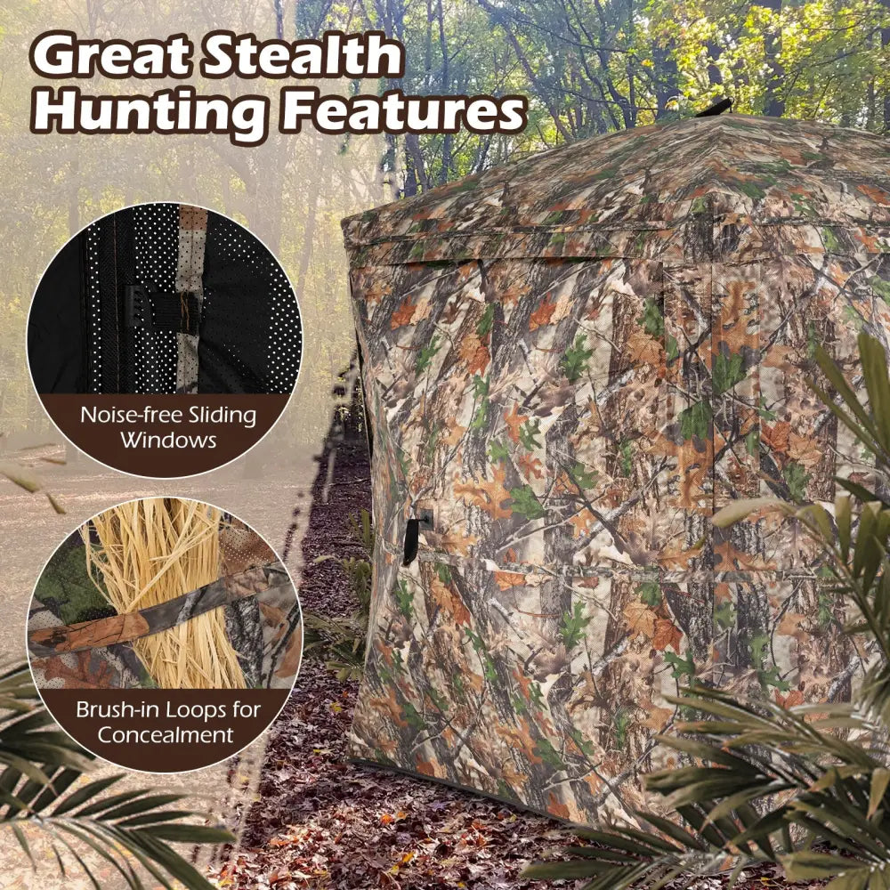270° See Through Hunting Blind Tent with Silent Magnetic Door - Camouflage - Tents