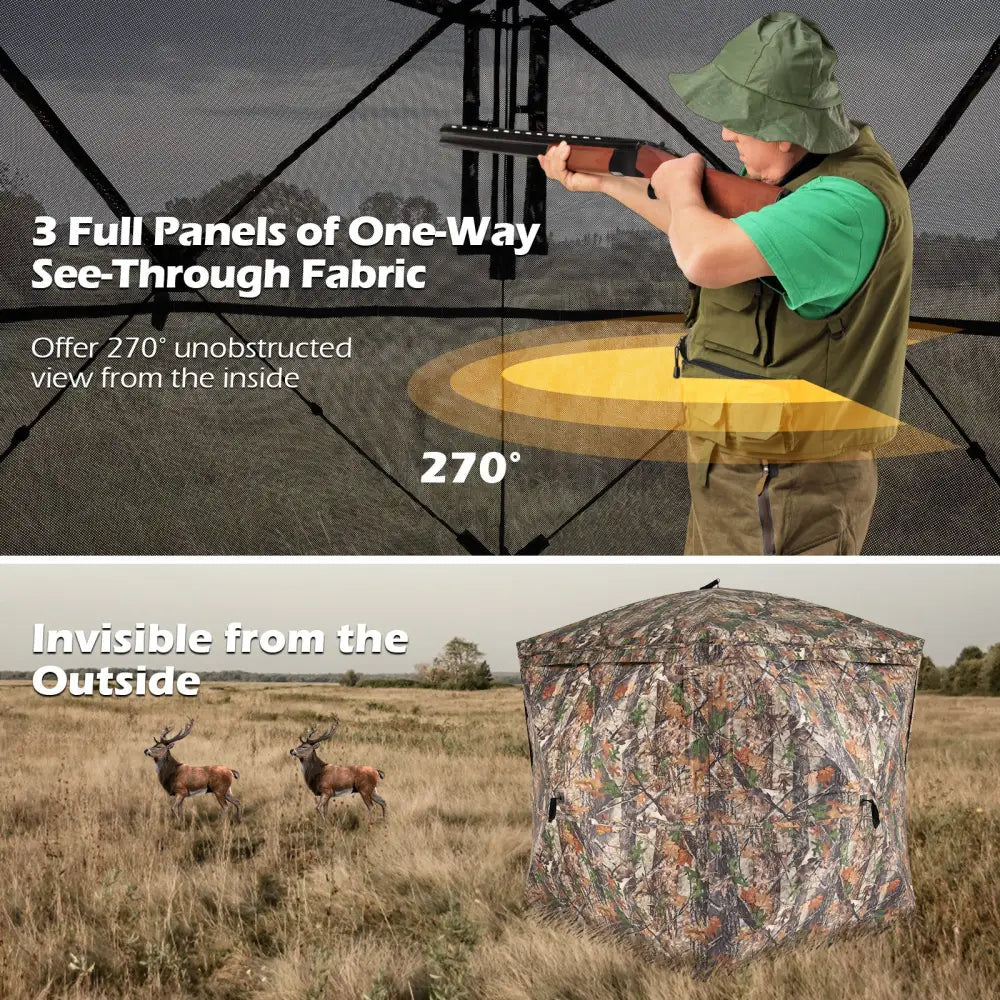270° See Through Hunting Blind Tent with Silent Magnetic Door - Camouflage - Tents