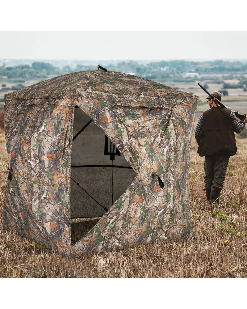 270° See Through Hunting Blind Tent with Silent Magnetic Door - Camouflage - Tents