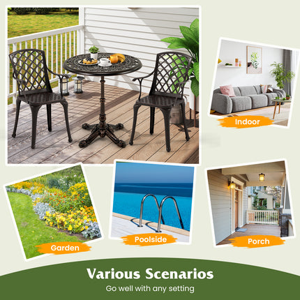 27Inch Round Cast Aluminum Patio Bistro Table with Hollow Top-Copper
