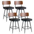 27 Inch Padded Counter Barstools Set of 4 with Metal Legs-Black