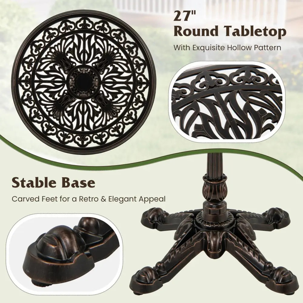 27Inch Round Cast Aluminum Patio Bistro Table with Hollow Top-Copper - Copper - Patio Coffee Tables