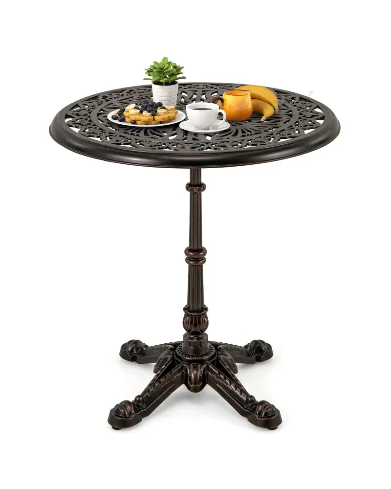 27Inch Round Cast Aluminum Patio Bistro Table with Hollow Top-Copper - Copper - Patio Coffee Tables