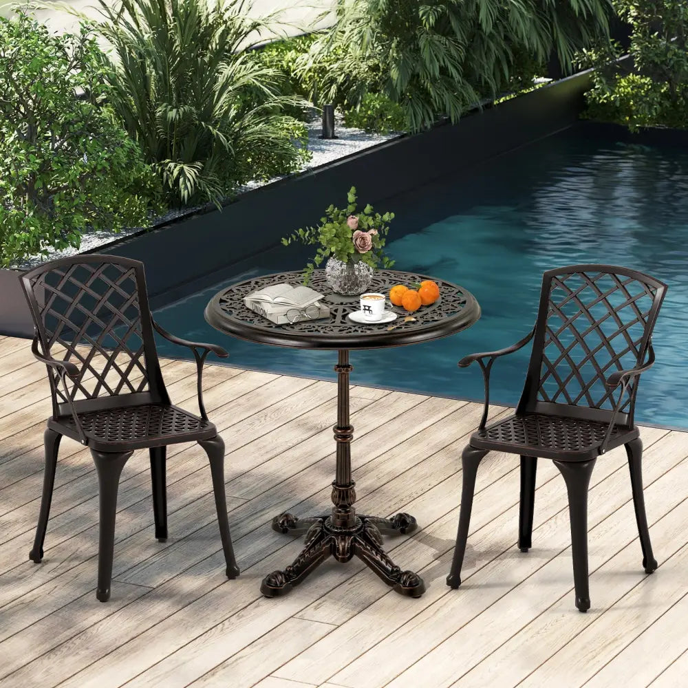 27Inch Round Cast Aluminum Patio Bistro Table with Hollow Top-Copper - Copper - Patio Coffee Tables