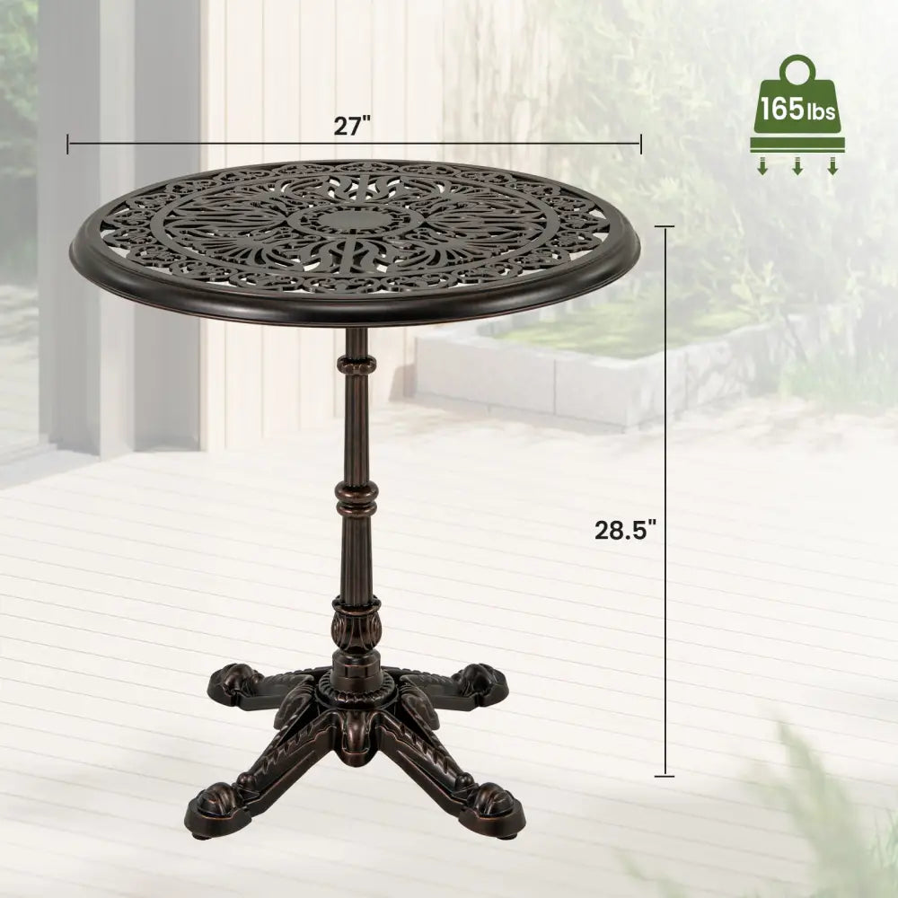 27Inch Round Cast Aluminum Patio Bistro Table with Hollow Top-Copper - Copper - Patio Coffee Tables