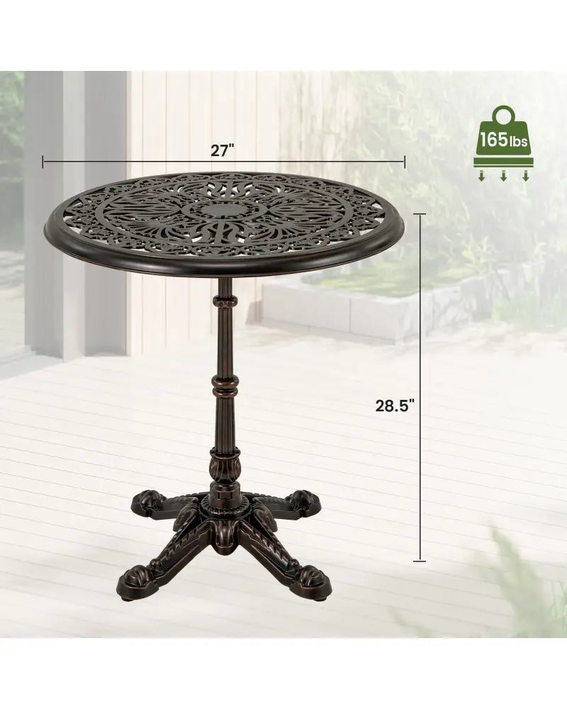 27Inch Round Cast Aluminum Patio Bistro Table with Hollow Top-Copper - Copper - Patio Coffee Tables