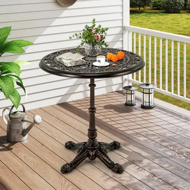 27Inch Round Cast Aluminum Patio Bistro Table with Hollow Top - Copper - Oasis Home Essentials
