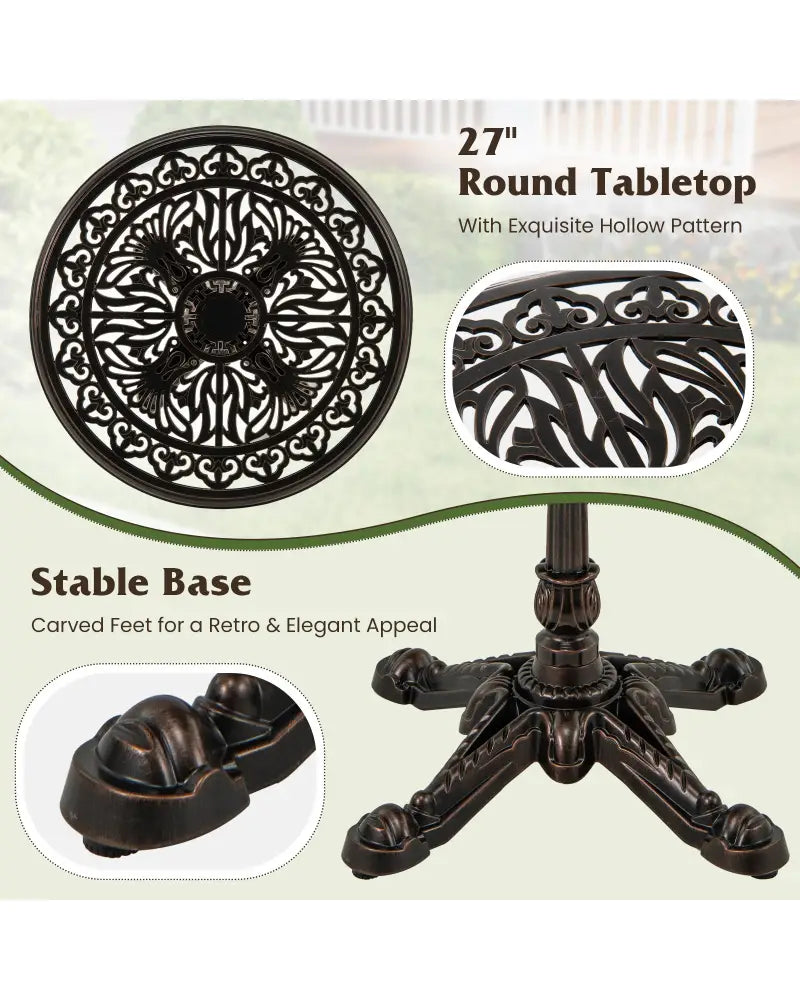 27Inch Round Cast Aluminum Patio Bistro Table with Hollow Top-Copper - Copper - Patio Coffee Tables