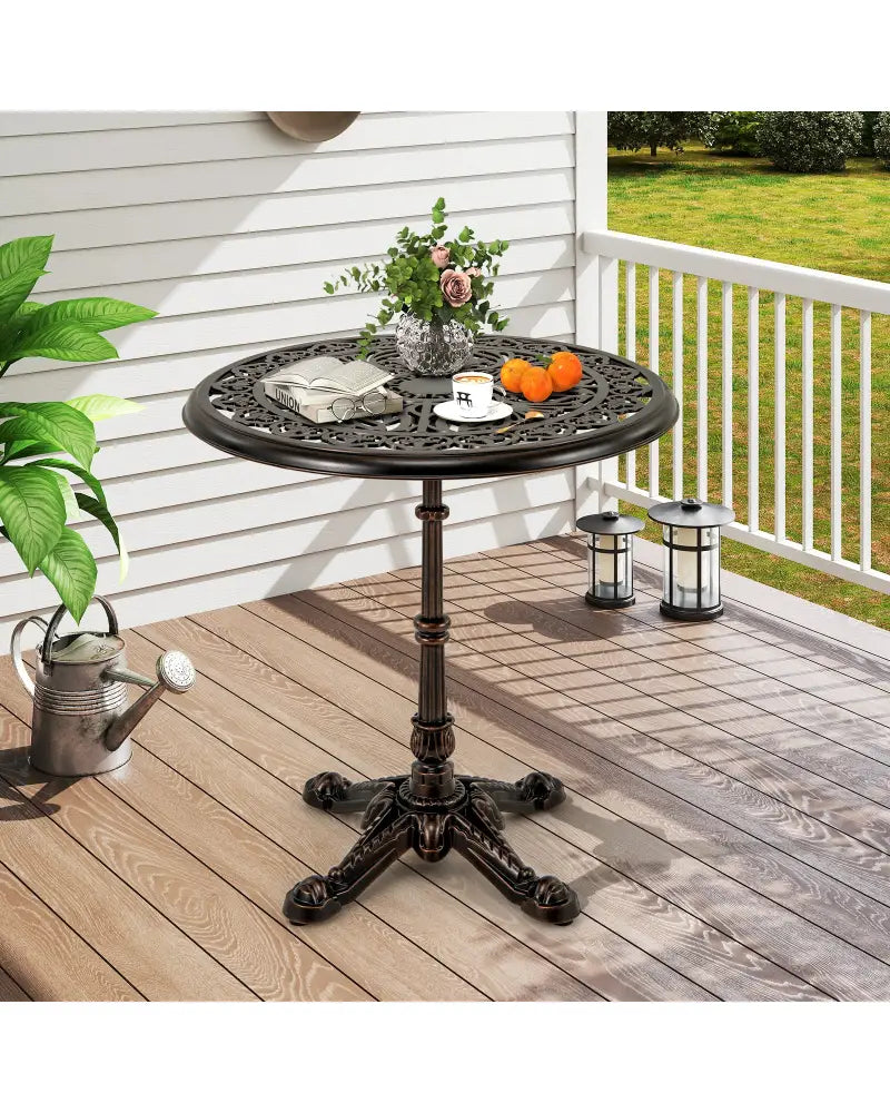 27Inch Round Cast Aluminum Patio Bistro Table with Hollow Top-Copper - Copper - Patio Coffee Tables