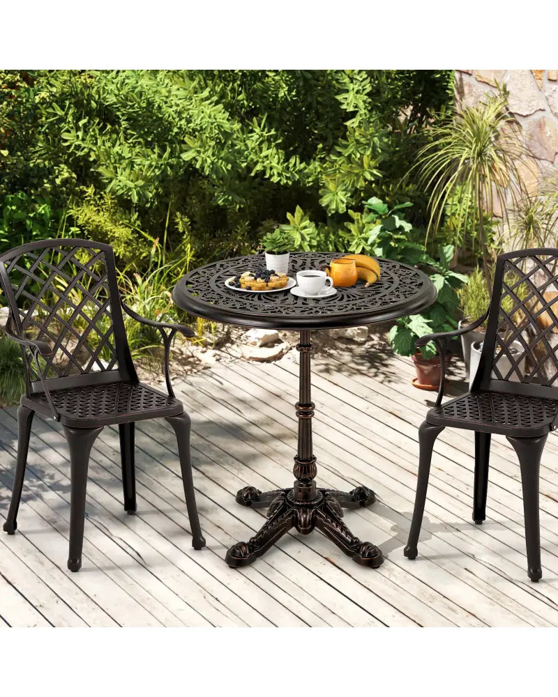 27Inch Round Cast Aluminum Patio Bistro Table with Hollow Top-Copper - Copper - Patio Coffee Tables