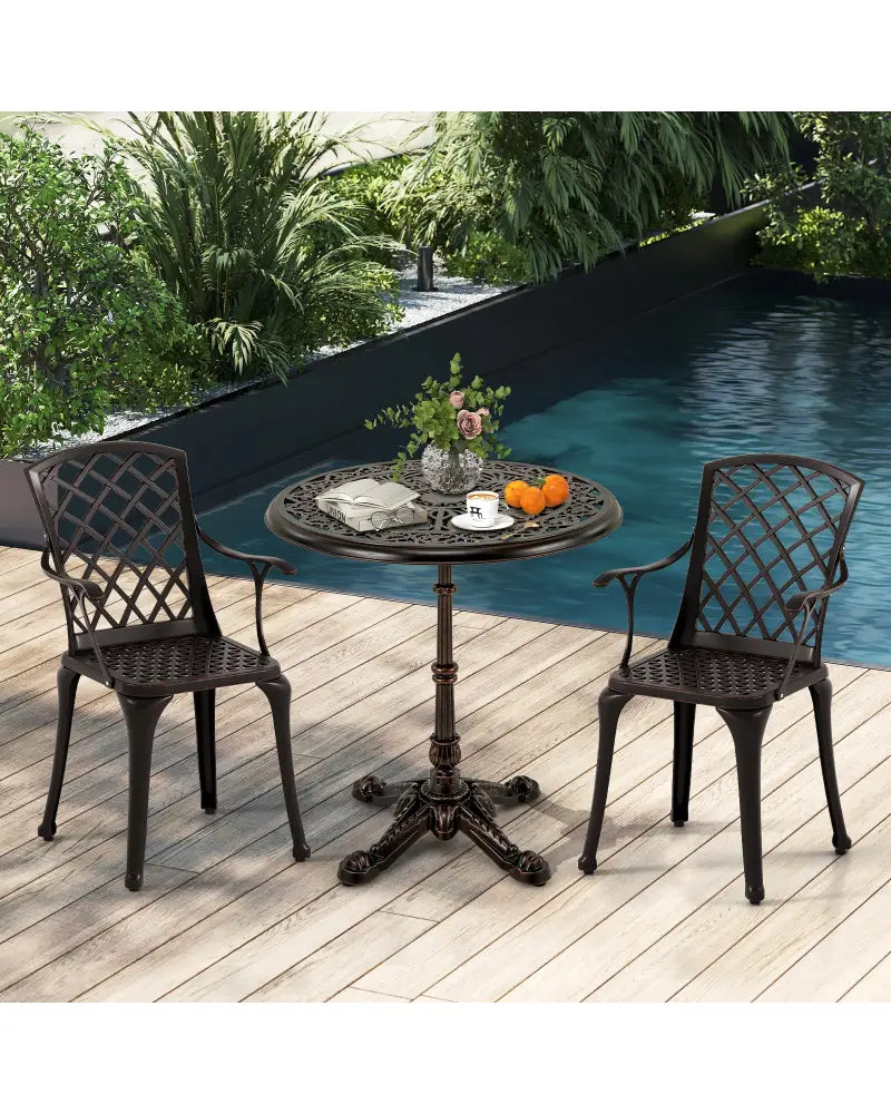 27Inch Round Cast Aluminum Patio Bistro Table with Hollow Top-Copper - Copper - Patio Coffee Tables