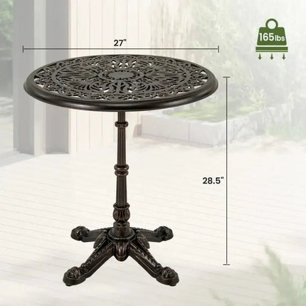 27Inch Round Cast Aluminum Patio Bistro Table with Hollow Top - Copper - Oasis Home Essentials