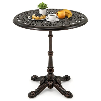 27Inch Round Cast Aluminum Patio Bistro Table with Hollow Top - Copper - Oasis Home Essentials