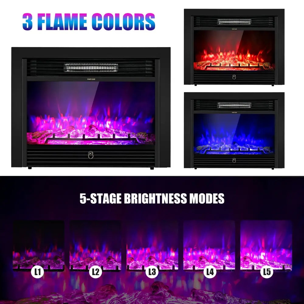 28.5 Inch Electric Fireplace Recessed with 3 Flame Colors - Black - Fireplaces